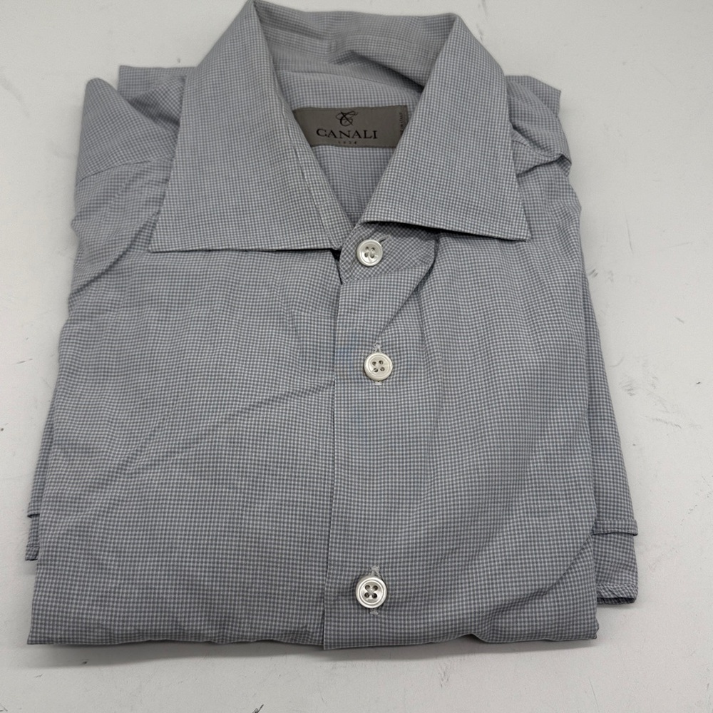 Canali Light Gray Checkered Shirt